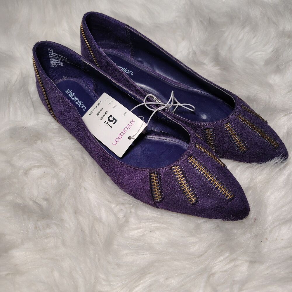 Goth Pointy Purple Flats Zipper Embellishments office Siren Wmns Size 5.5